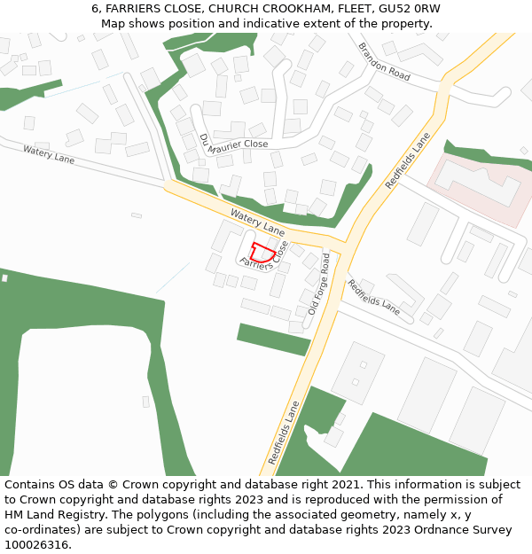 6, FARRIERS CLOSE, CHURCH CROOKHAM, FLEET, GU52 0RW: Location map and indicative extent of plot