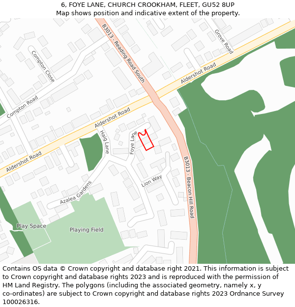 6, FOYE LANE, CHURCH CROOKHAM, FLEET, GU52 8UP: Location map and indicative extent of plot