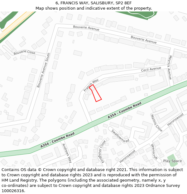 6, FRANCIS WAY, SALISBURY, SP2 8EF: Location map and indicative extent of plot