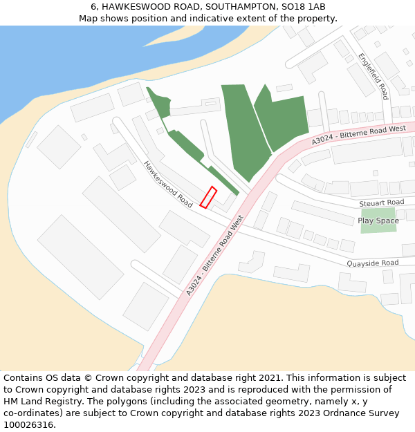 6, HAWKESWOOD ROAD, SOUTHAMPTON, SO18 1AB: Location map and indicative extent of plot