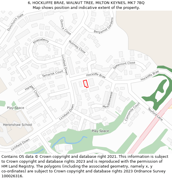 6, HOCKLIFFE BRAE, WALNUT TREE, MILTON KEYNES, MK7 7BQ: Location map and indicative extent of plot