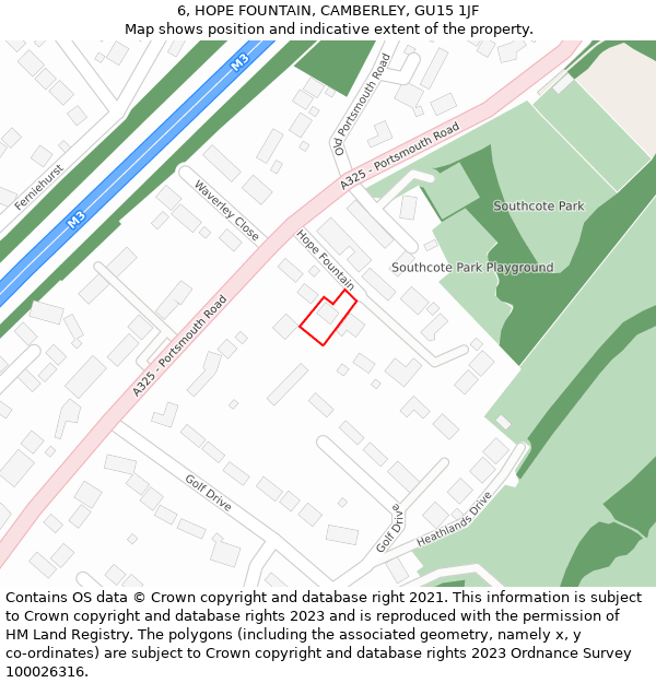 6, HOPE FOUNTAIN, CAMBERLEY, GU15 1JF: Location map and indicative extent of plot