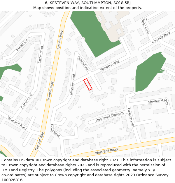 6, KESTEVEN WAY, SOUTHAMPTON, SO18 5RJ: Location map and indicative extent of plot