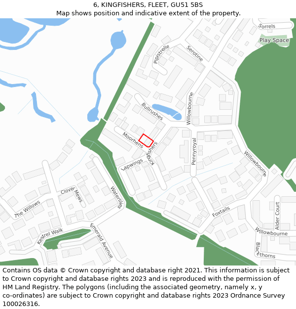 6, KINGFISHERS, FLEET, GU51 5BS: Location map and indicative extent of plot