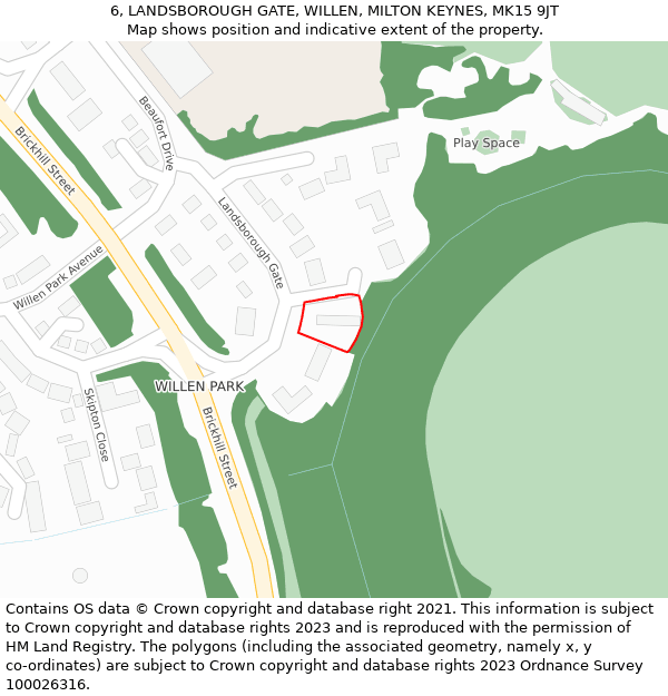 6, LANDSBOROUGH GATE, WILLEN, MILTON KEYNES, MK15 9JT: Location map and indicative extent of plot