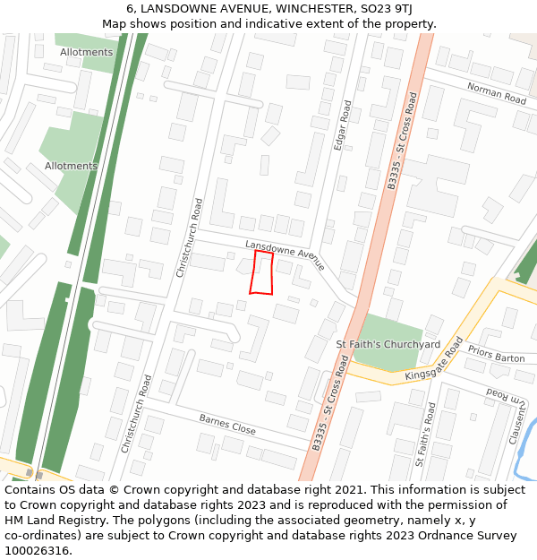 6, LANSDOWNE AVENUE, WINCHESTER, SO23 9TJ: Location map and indicative extent of plot