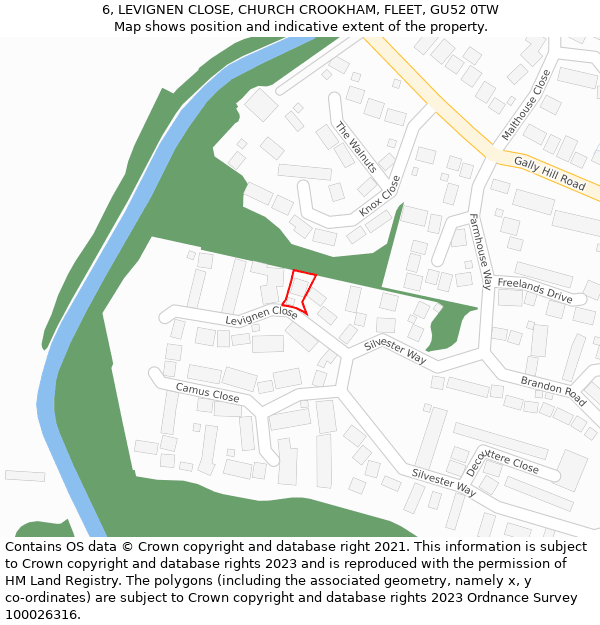 6, LEVIGNEN CLOSE, CHURCH CROOKHAM, FLEET, GU52 0TW: Location map and indicative extent of plot