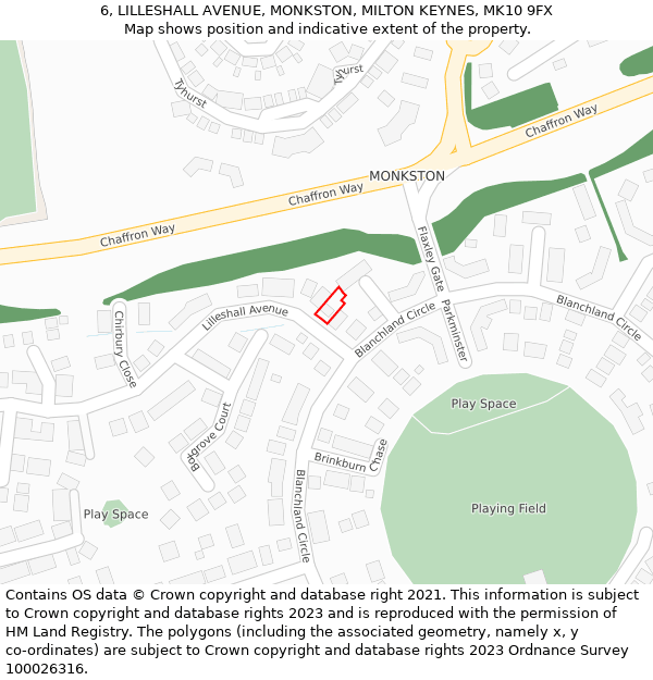 6, LILLESHALL AVENUE, MONKSTON, MILTON KEYNES, MK10 9FX: Location map and indicative extent of plot