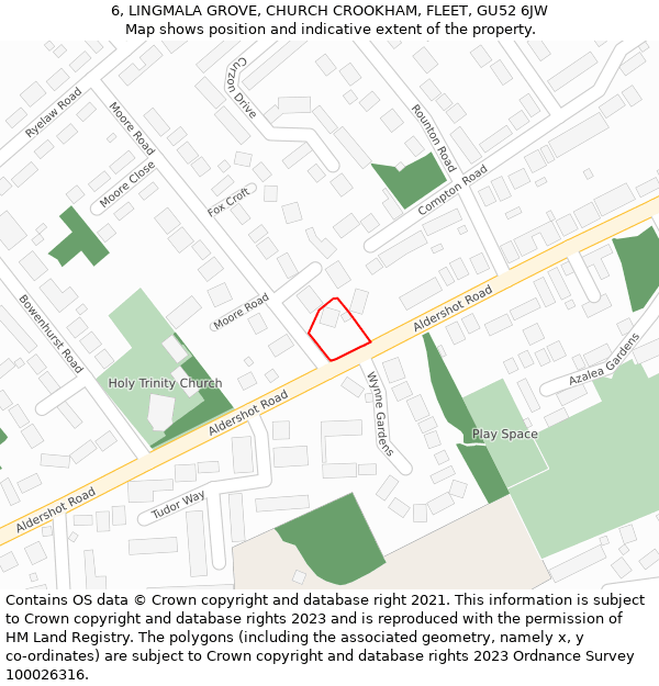 6, LINGMALA GROVE, CHURCH CROOKHAM, FLEET, GU52 6JW: Location map and indicative extent of plot