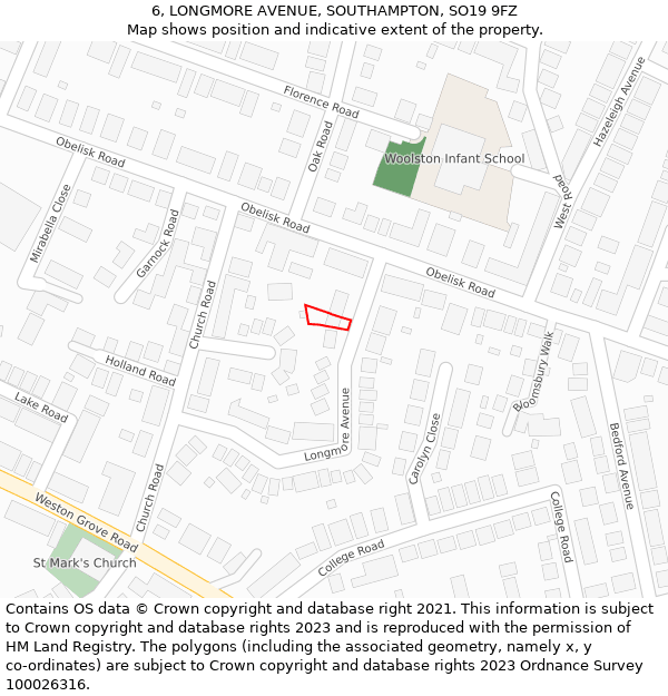 6, LONGMORE AVENUE, SOUTHAMPTON, SO19 9FZ: Location map and indicative extent of plot