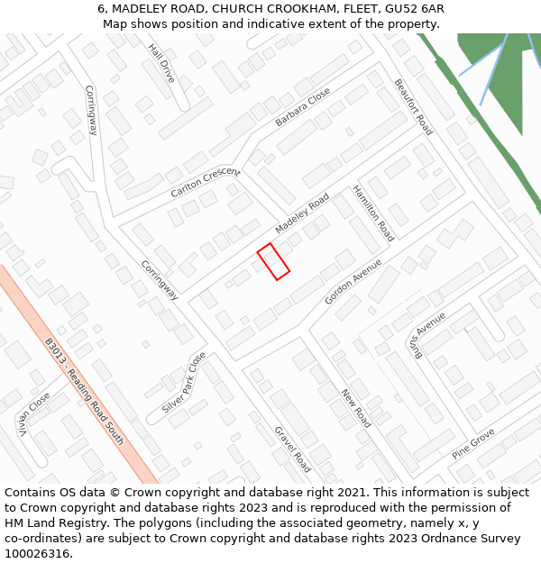 6, MADELEY ROAD, CHURCH CROOKHAM, FLEET, GU52 6AR: Location map and indicative extent of plot