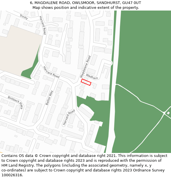 6, MAGDALENE ROAD, OWLSMOOR, SANDHURST, GU47 0UT: Location map and indicative extent of plot