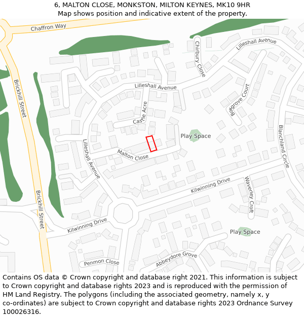 6, MALTON CLOSE, MONKSTON, MILTON KEYNES, MK10 9HR: Location map and indicative extent of plot