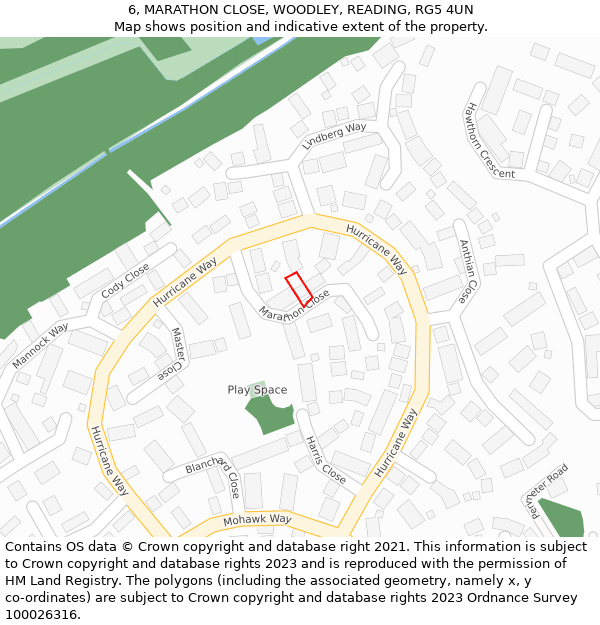 6, MARATHON CLOSE, WOODLEY, READING, RG5 4UN: Location map and indicative extent of plot