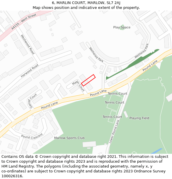 6, MARLIN COURT, MARLOW, SL7 2AJ: Location map and indicative extent of plot