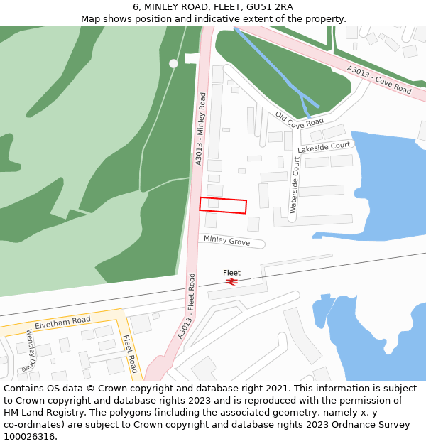 6, MINLEY ROAD, FLEET, GU51 2RA: Location map and indicative extent of plot