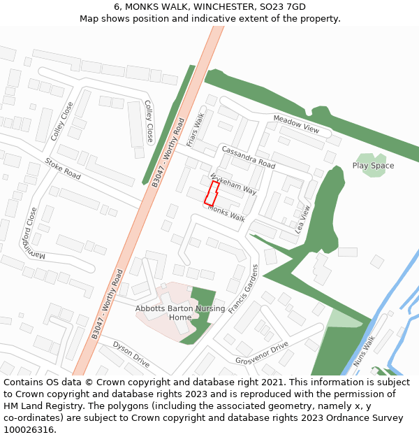 6, MONKS WALK, WINCHESTER, SO23 7GD: Location map and indicative extent of plot