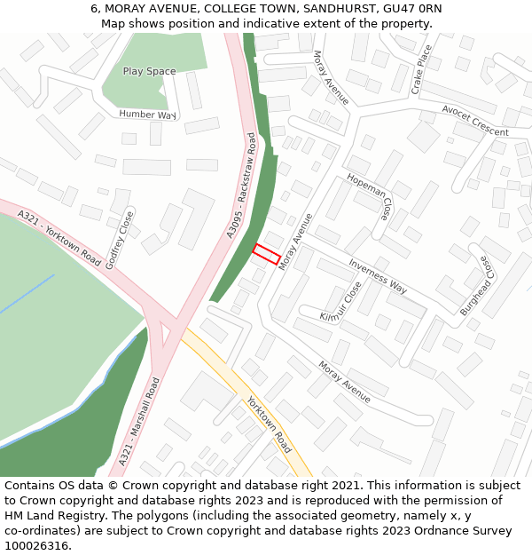 6, MORAY AVENUE, COLLEGE TOWN, SANDHURST, GU47 0RN: Location map and indicative extent of plot