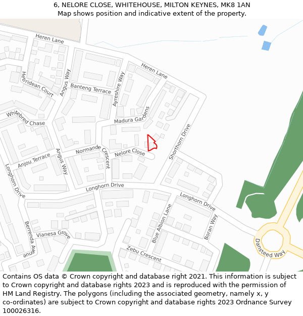 6, NELORE CLOSE, WHITEHOUSE, MILTON KEYNES, MK8 1AN: Location map and indicative extent of plot