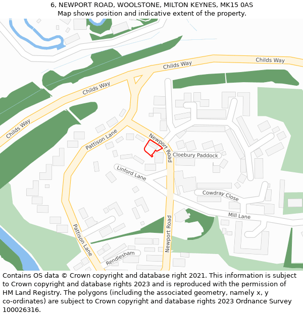 6, NEWPORT ROAD, WOOLSTONE, MILTON KEYNES, MK15 0AS: Location map and indicative extent of plot
