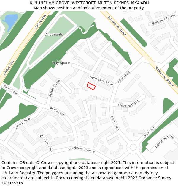 6, NUNEHAM GROVE, WESTCROFT, MILTON KEYNES, MK4 4DH: Location map and indicative extent of plot