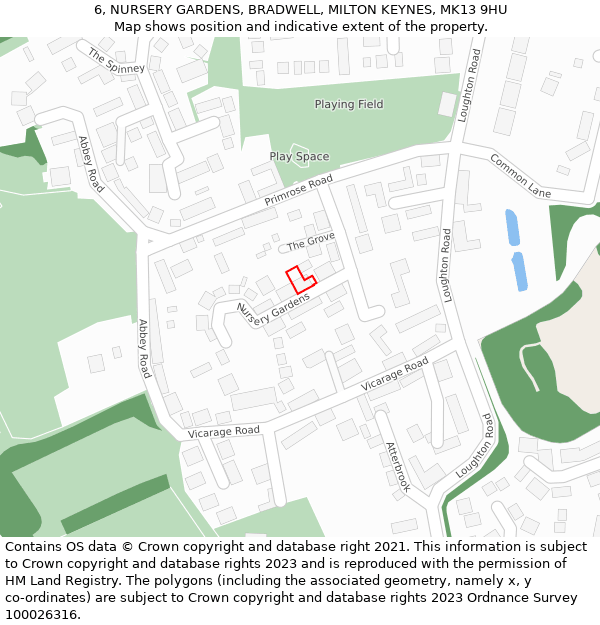6, NURSERY GARDENS, BRADWELL, MILTON KEYNES, MK13 9HU: Location map and indicative extent of plot