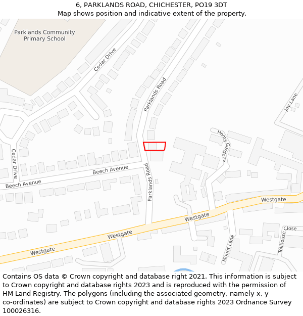 6, PARKLANDS ROAD, CHICHESTER, PO19 3DT: Location map and indicative extent of plot