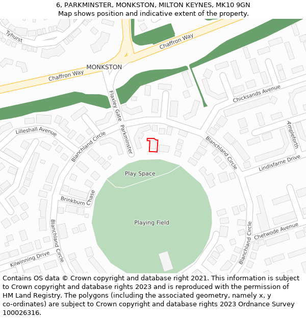6, PARKMINSTER, MONKSTON, MILTON KEYNES, MK10 9GN: Location map and indicative extent of plot