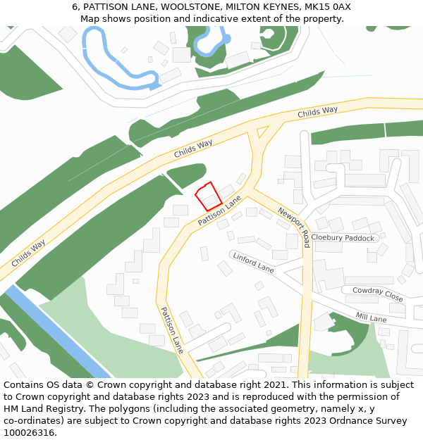 6, PATTISON LANE, WOOLSTONE, MILTON KEYNES, MK15 0AX: Location map and indicative extent of plot