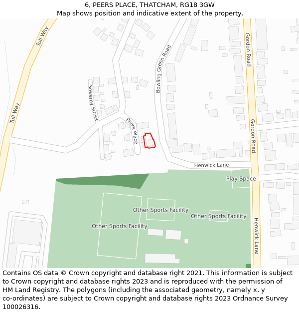 6, PEERS PLACE, THATCHAM, RG18 3GW: Location map and indicative extent of plot