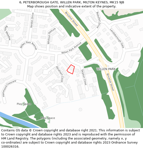 6, PETERBOROUGH GATE, WILLEN PARK, MILTON KEYNES, MK15 9JB: Location map and indicative extent of plot