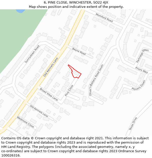 6, PINE CLOSE, WINCHESTER, SO22 4JX: Location map and indicative extent of plot