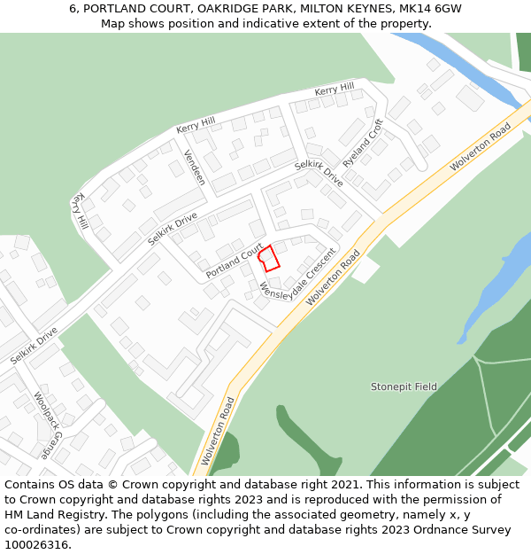 6, PORTLAND COURT, OAKRIDGE PARK, MILTON KEYNES, MK14 6GW: Location map and indicative extent of plot
