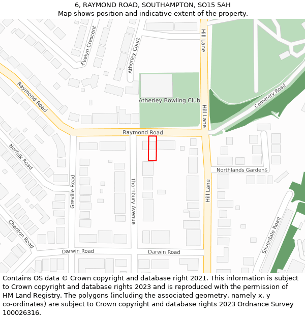 6, RAYMOND ROAD, SOUTHAMPTON, SO15 5AH: Location map and indicative extent of plot