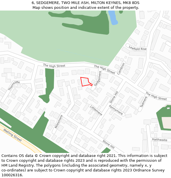 6, SEDGEMERE, TWO MILE ASH, MILTON KEYNES, MK8 8DS: Location map and indicative extent of plot