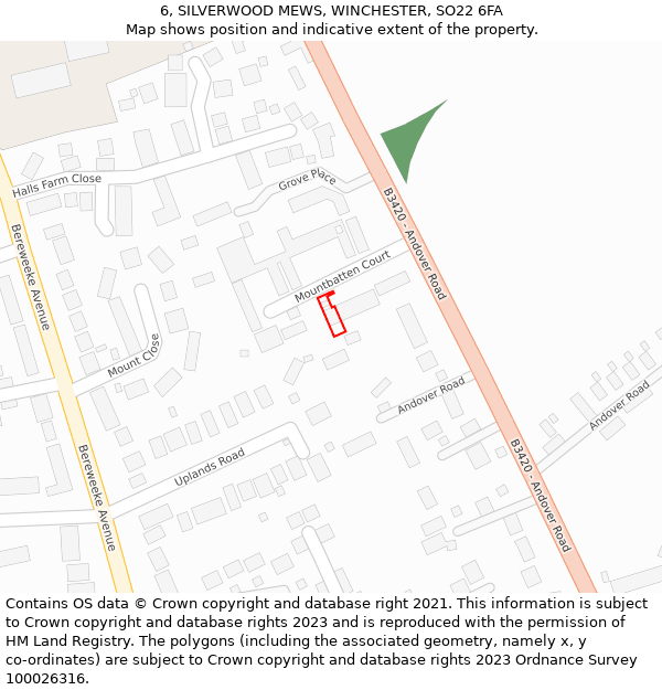 6, SILVERWOOD MEWS, WINCHESTER, SO22 6FA: Location map and indicative extent of plot