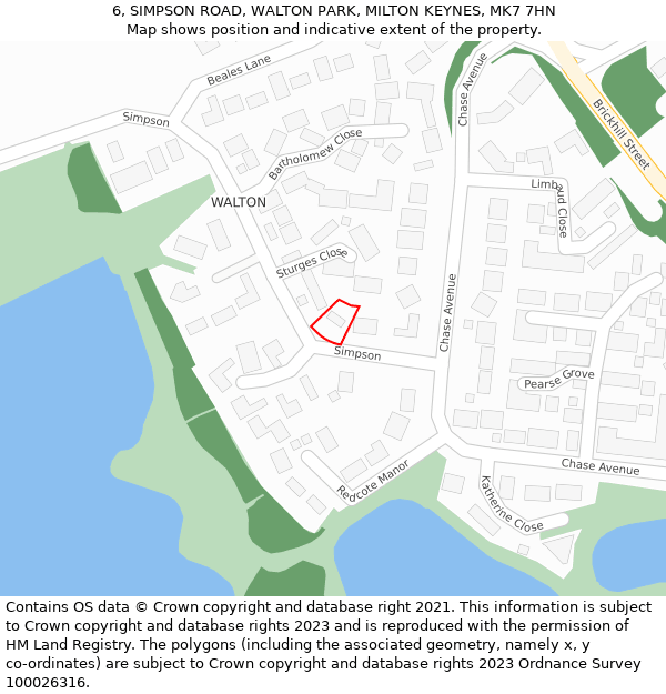 6, SIMPSON ROAD, WALTON PARK, MILTON KEYNES, MK7 7HN: Location map and indicative extent of plot