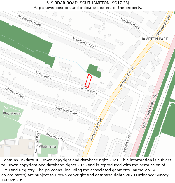 6, SIRDAR ROAD, SOUTHAMPTON, SO17 3SJ: Location map and indicative extent of plot