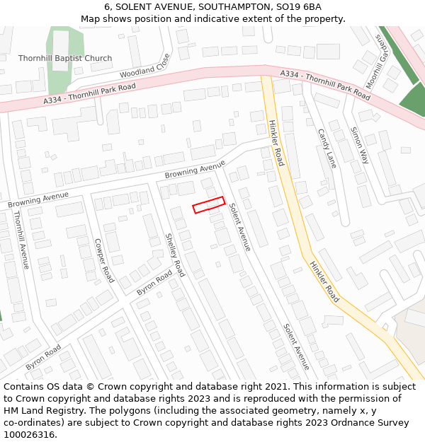 6, SOLENT AVENUE, SOUTHAMPTON, SO19 6BA: Location map and indicative extent of plot