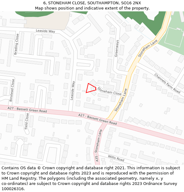 6, STONEHAM CLOSE, SOUTHAMPTON, SO16 2NX: Location map and indicative extent of plot