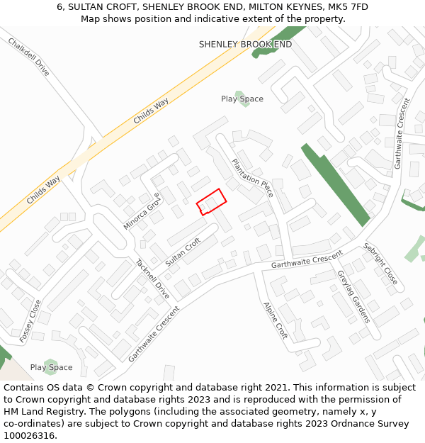 6, SULTAN CROFT, SHENLEY BROOK END, MILTON KEYNES, MK5 7FD: Location map and indicative extent of plot