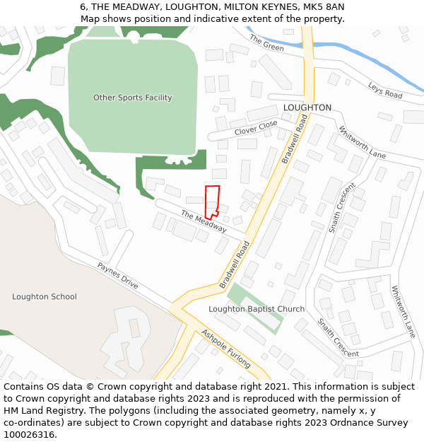 6, THE MEADWAY, LOUGHTON, MILTON KEYNES, MK5 8AN: Location map and indicative extent of plot