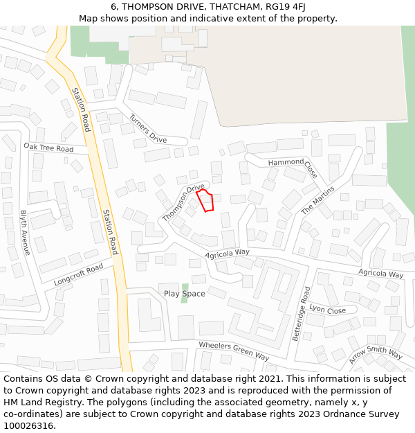 6, THOMPSON DRIVE, THATCHAM, RG19 4FJ: Location map and indicative extent of plot