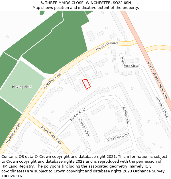 6, THREE MAIDS CLOSE, WINCHESTER, SO22 6SN: Location map and indicative extent of plot