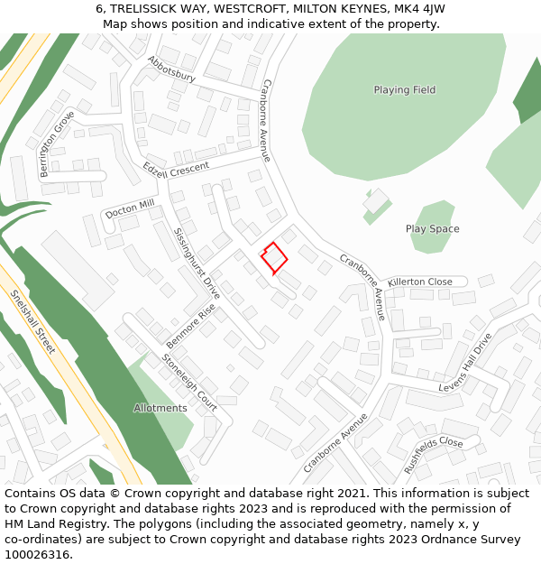 6, TRELISSICK WAY, WESTCROFT, MILTON KEYNES, MK4 4JW: Location map and indicative extent of plot