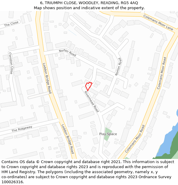 6, TRIUMPH CLOSE, WOODLEY, READING, RG5 4AQ: Location map and indicative extent of plot