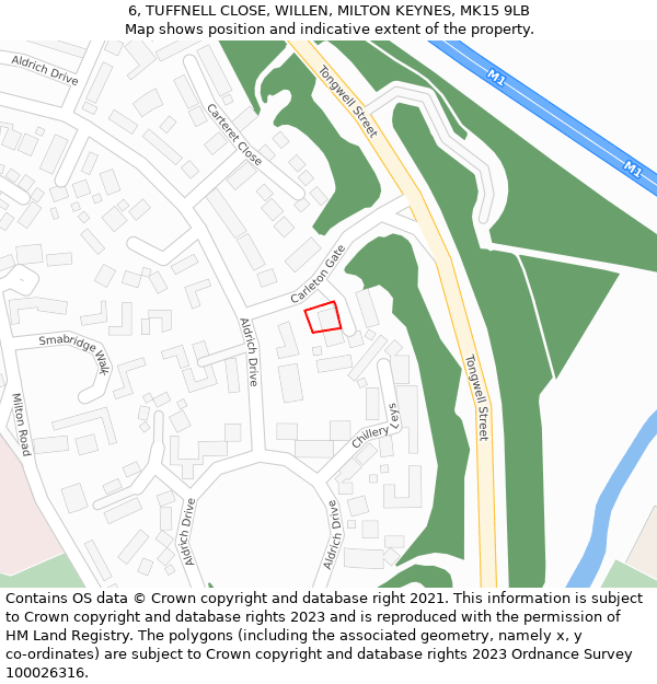 6, TUFFNELL CLOSE, WILLEN, MILTON KEYNES, MK15 9LB: Location map and indicative extent of plot