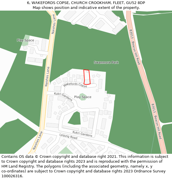 6, WAKEFORDS COPSE, CHURCH CROOKHAM, FLEET, GU52 8DP: Location map and indicative extent of plot