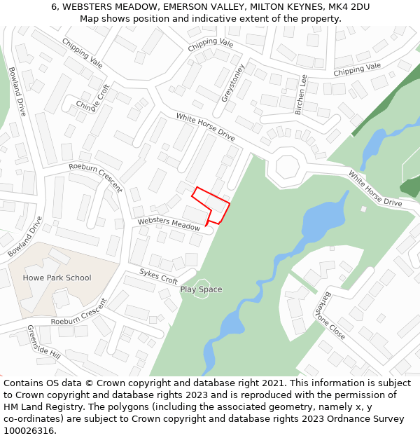 6, WEBSTERS MEADOW, EMERSON VALLEY, MILTON KEYNES, MK4 2DU: Location map and indicative extent of plot