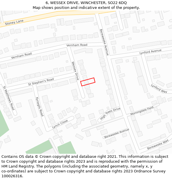 6, WESSEX DRIVE, WINCHESTER, SO22 6DQ: Location map and indicative extent of plot